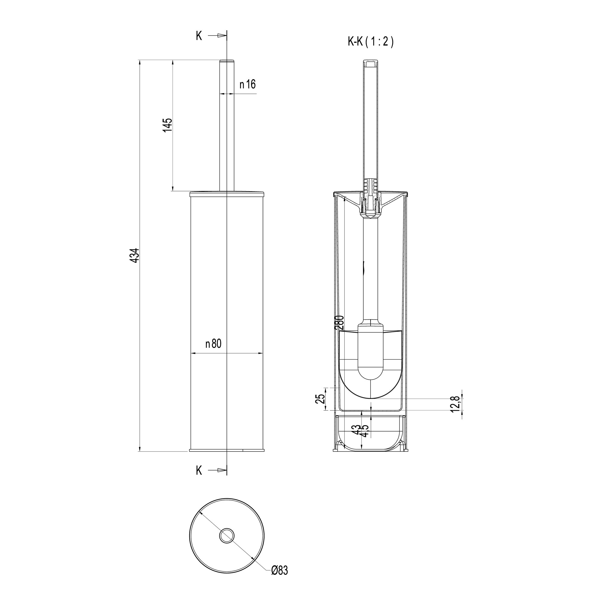 Lineabeta - Portascopino da muro/appoggio tondo in acciaio bianco opaco
