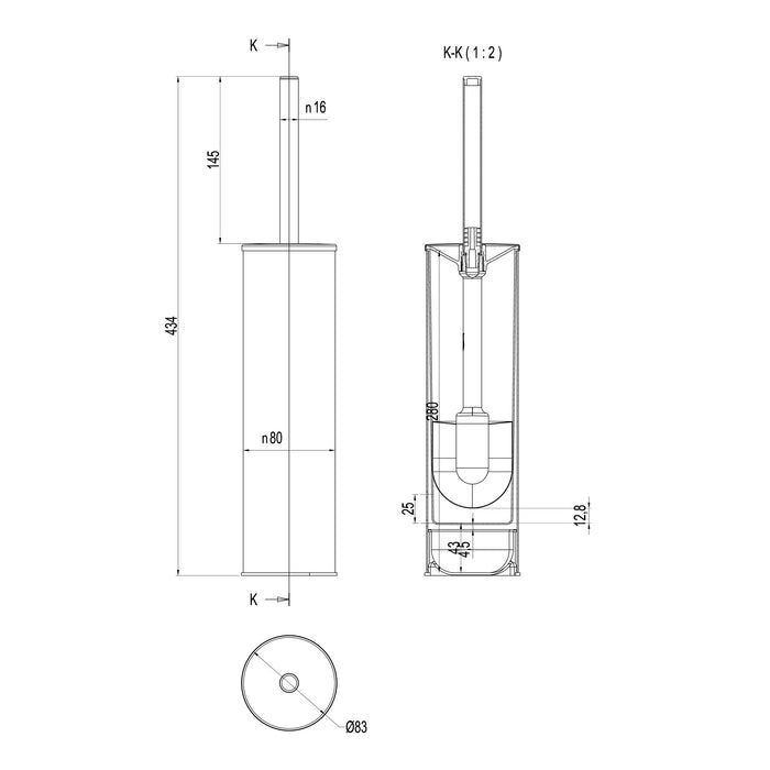 Lineabeta - Portascopino da muro/appoggio tondo in acciaio nero opaco