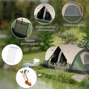 TENDA DA CAMPEGGIO 6 POSTI CON 2 STANZE SEPARATE POLIESTERE E FIBRA DI VETRO 450X215X180 CM VERDE SCURO