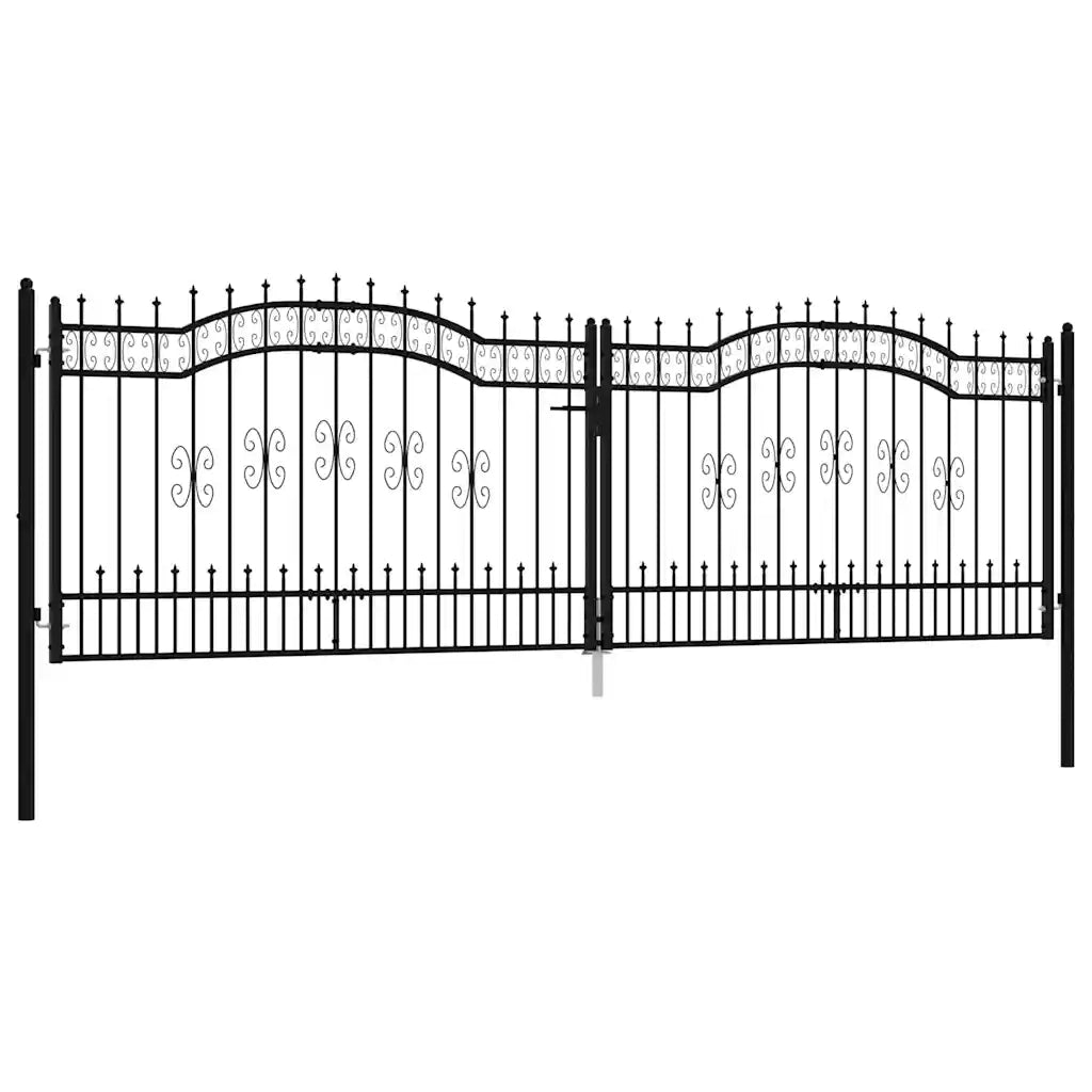 Cancello per recinzione con punta a lancia nero 406x125 cm in acciaio verniciato a polvere 151101