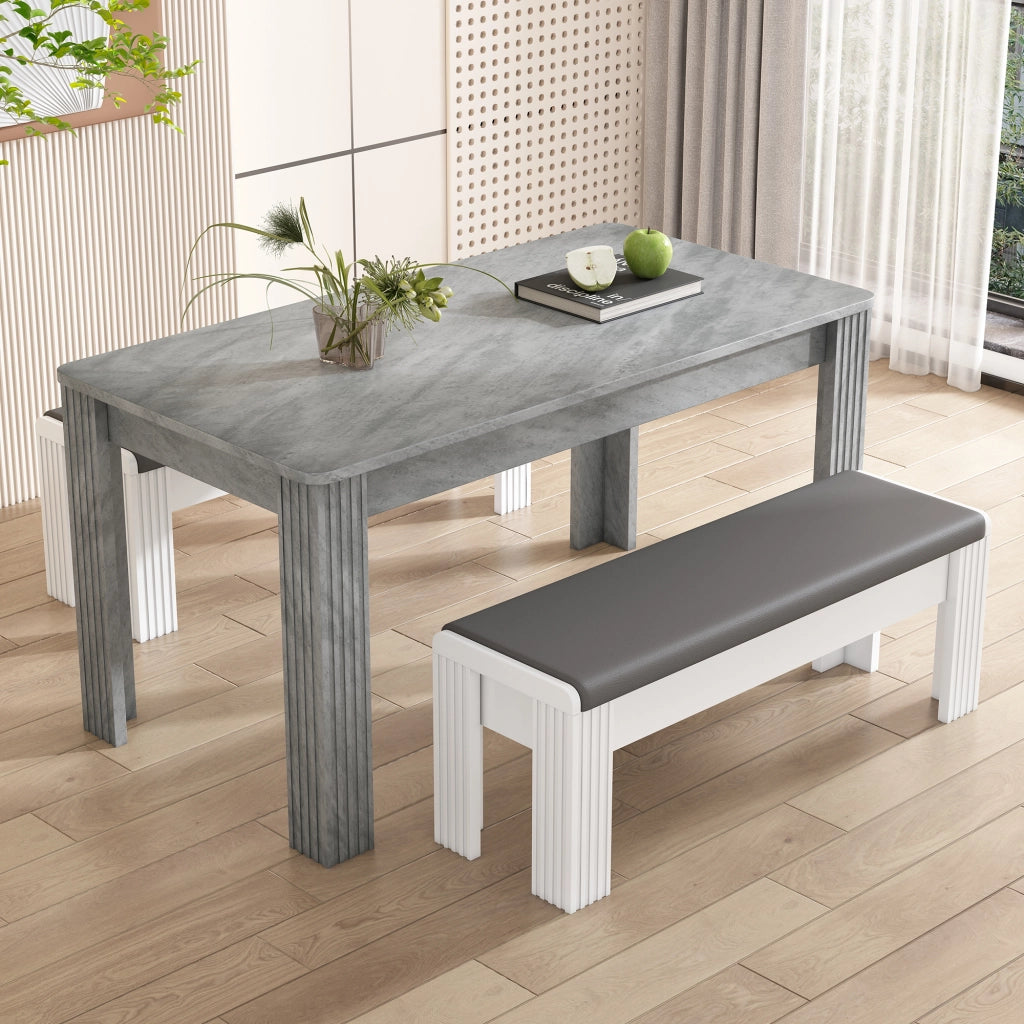 Tavolo da pranzo rettangolare con 4 gambe stabili, effetto venatura legno, in truciolato, grigio
