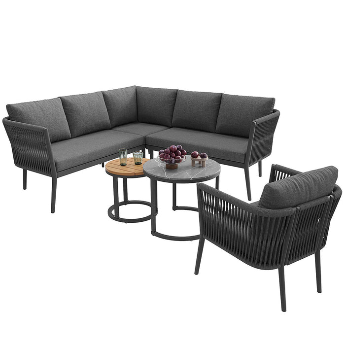 Set da giardino per 5-6 persone - Xylo - Grigio, canap¨¦ angolare modulare, cuscini inclusi