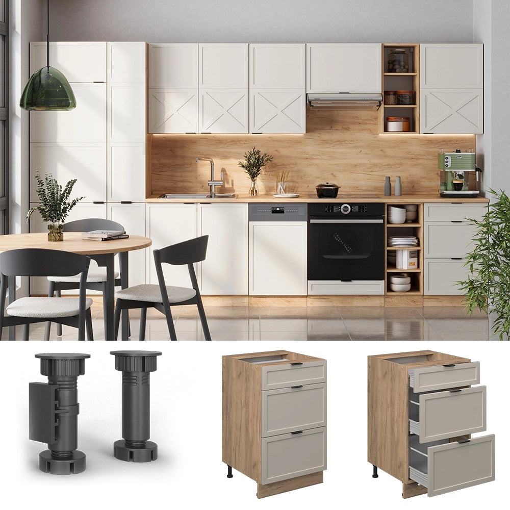Mobiletto base per cucina Fame-Line GrigioBeige/Rovere dorato 50 cm senza piano di lavoro Vicco