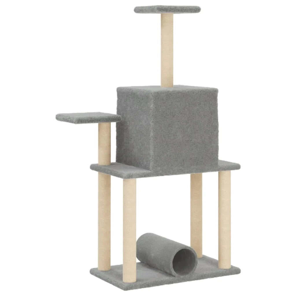 Tiragraffi per gatti torre per arrampicata giocattolo piattaforma per arrampicata con tiragraffi in sisal leggero 122 cm grigio 02_0022556