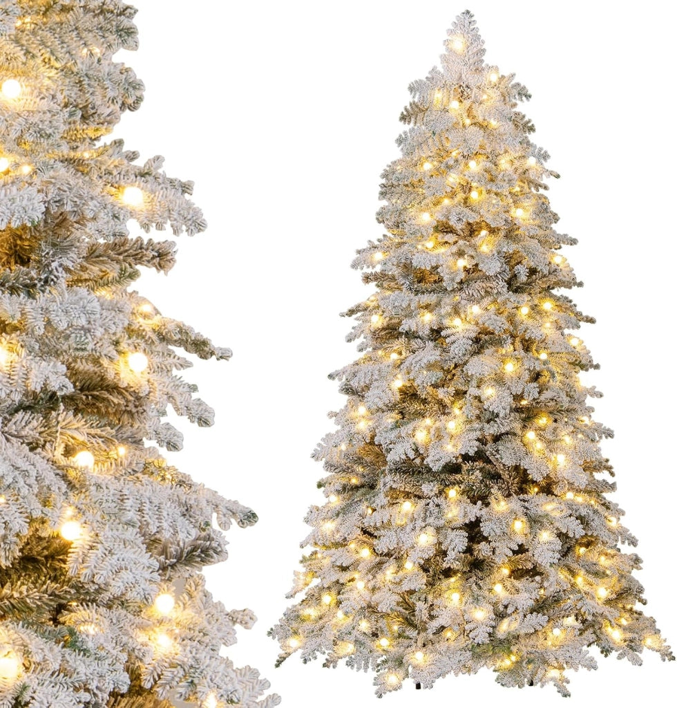Albero di Natale Innevato 180 cm, Albero di Natale Artificiale con 260 Luci LED, 130 Palline, 616 Rami, 8 Modalità di Illuminazione, Decorazione Natalizia per Festa (180 cm)