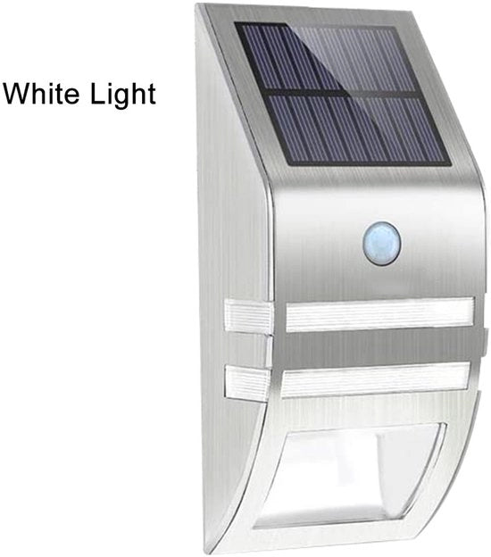 Sensore di movimento alimentato da energia solare, illuminazione stradale con 2 LED, lampada di sicurezza per giardino, argento, bianco puro