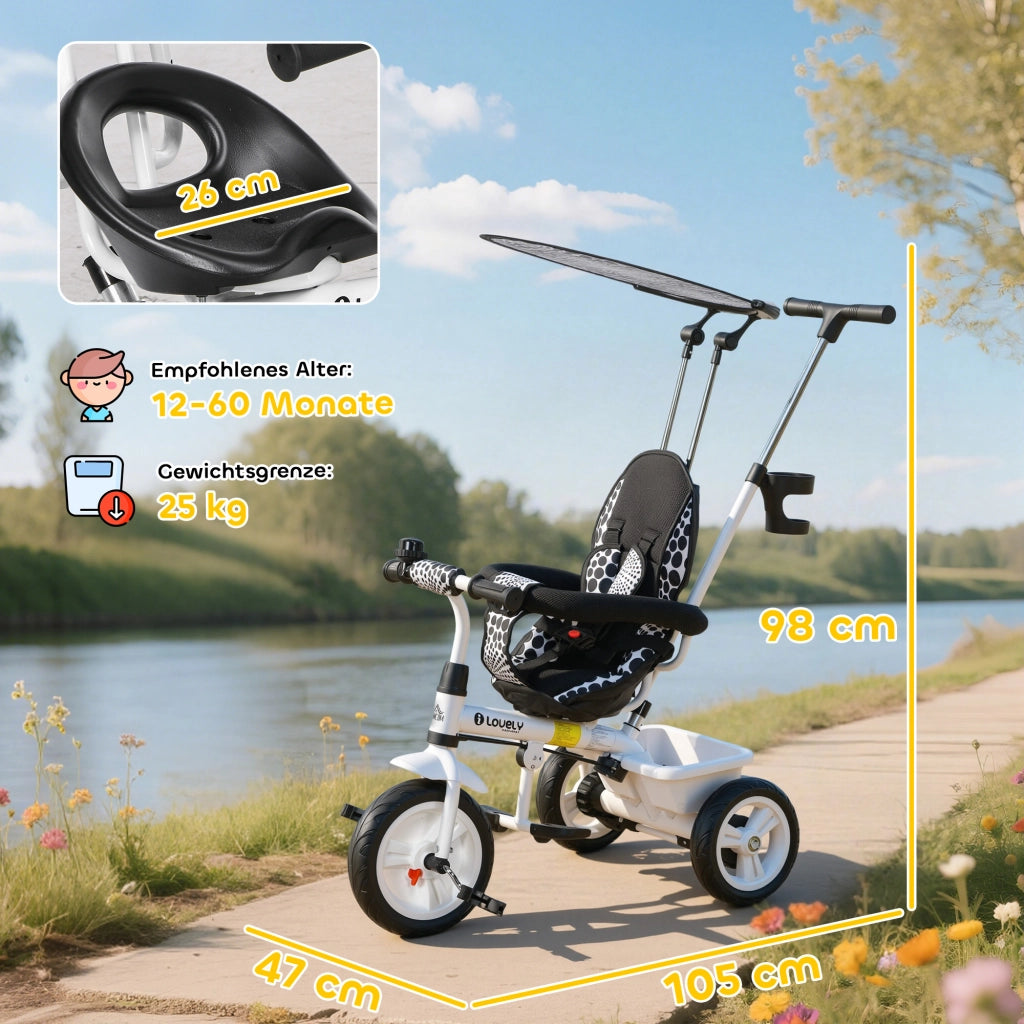 Triciclo 6 in 1 per Bambini ¨C Zephmum ¨C Bianco con Barra di Spinta e Cestino