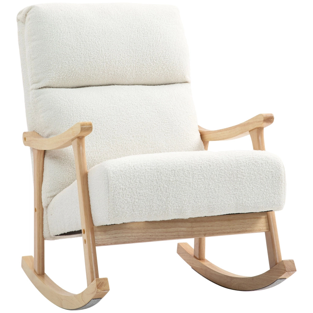 Poltrona a dondolo in tessuto velluto crema ¨C zephmum ¨C 65x90x98 cm