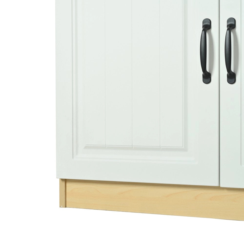 Credenza con 4 Cassetti e 4 Ante ¨C MINIMAL ¨C Design Rigato, Metallo, Bianco e Naturale, 160 cm
