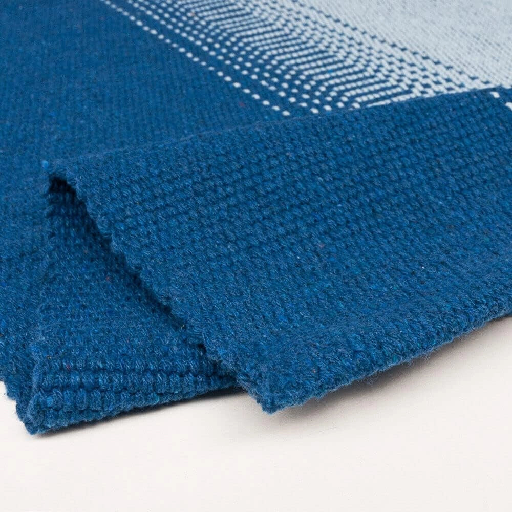 Tappeto Cucina Bagno Puro Cotone Assorbente Tessuto Intrecciato a Mano Blu 55x140 cm
