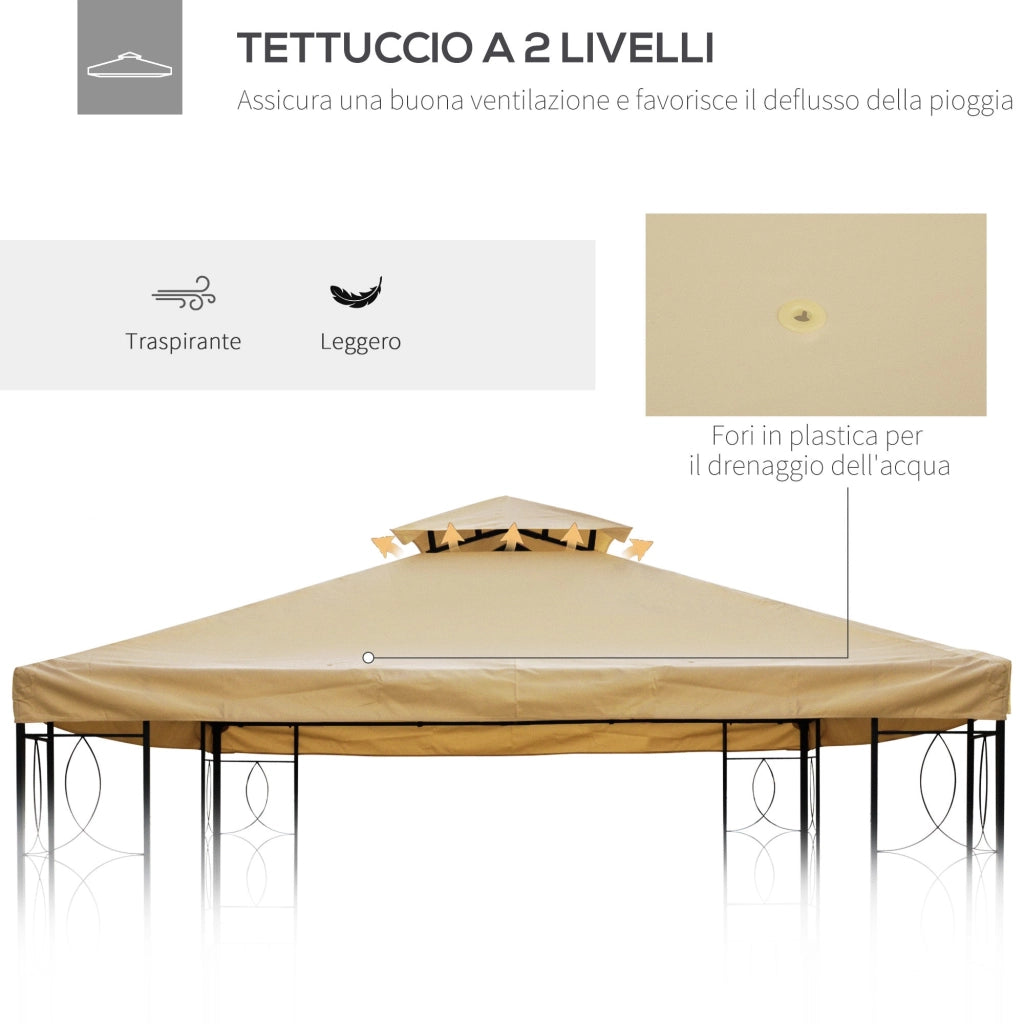 Tetto di Ricambio per Gazebo da Giardino a 2 Livelli 400x300 cm in Poliestere Anti UV Crema