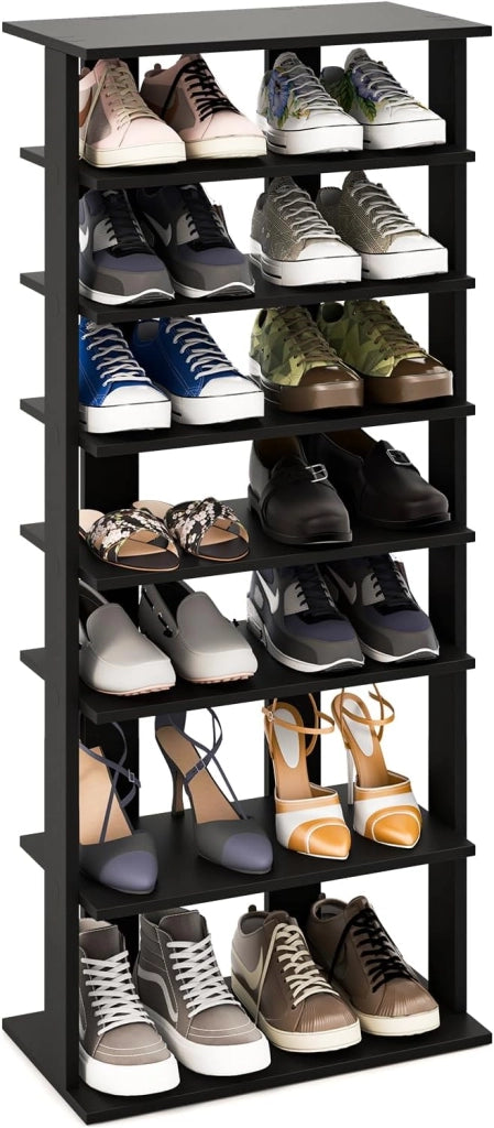 Scarpiera da Ingresso, Portascarpe a 7 Ripiani, Scaffale per 14 Scarpe, Stretto e Compatto per Salvaspazio, 45x25x110 cm (Nero, L)