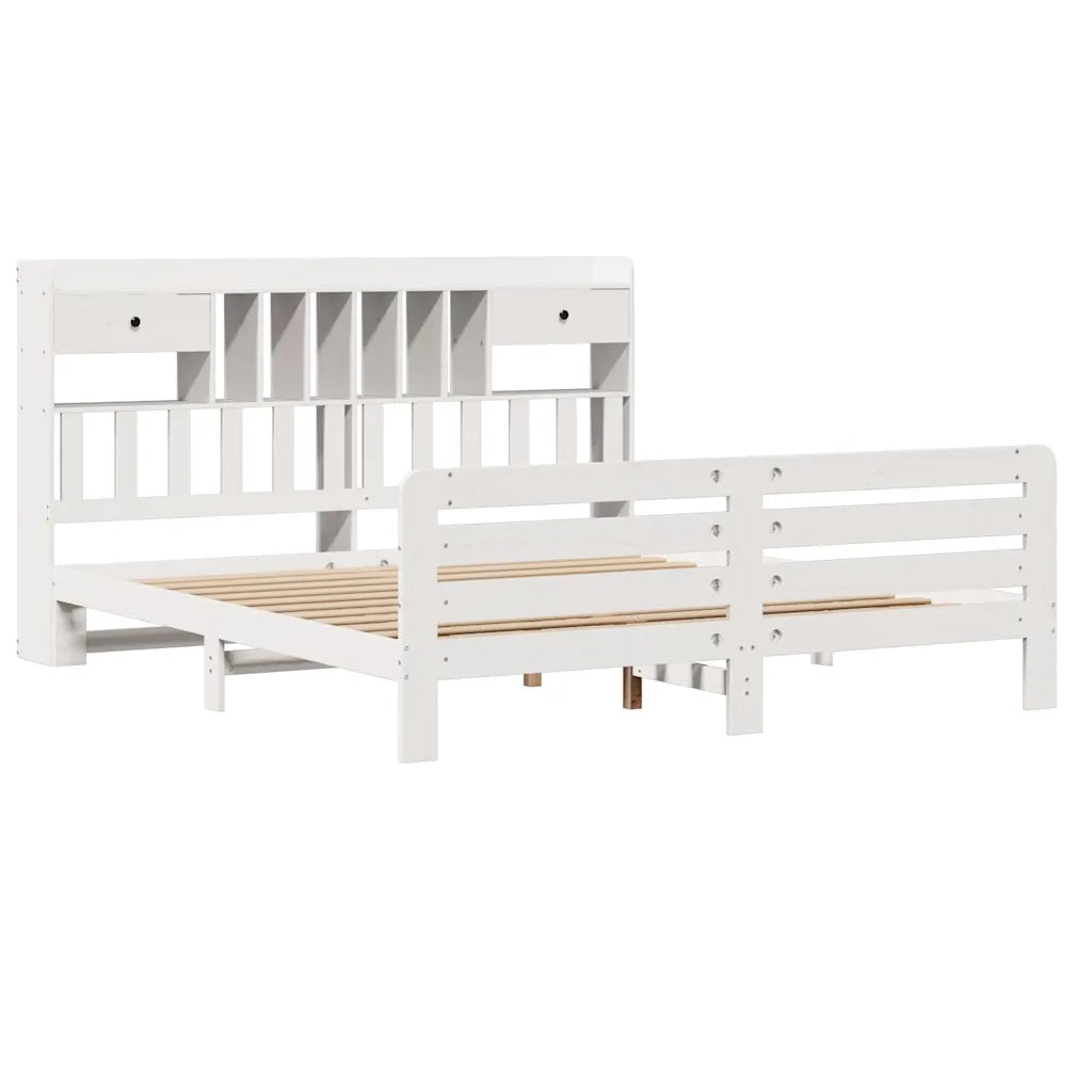 Letto matrimoniale | Letto per adulti | Giroletto con Libreria senza Materasso 180x200 cm in Legno Pino