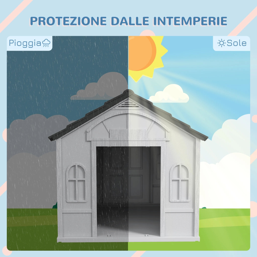Casetta per Cani da Esterno 84,2x98,2x82 cm con Tetto Inclinato in PP Impermeabile Grigio
