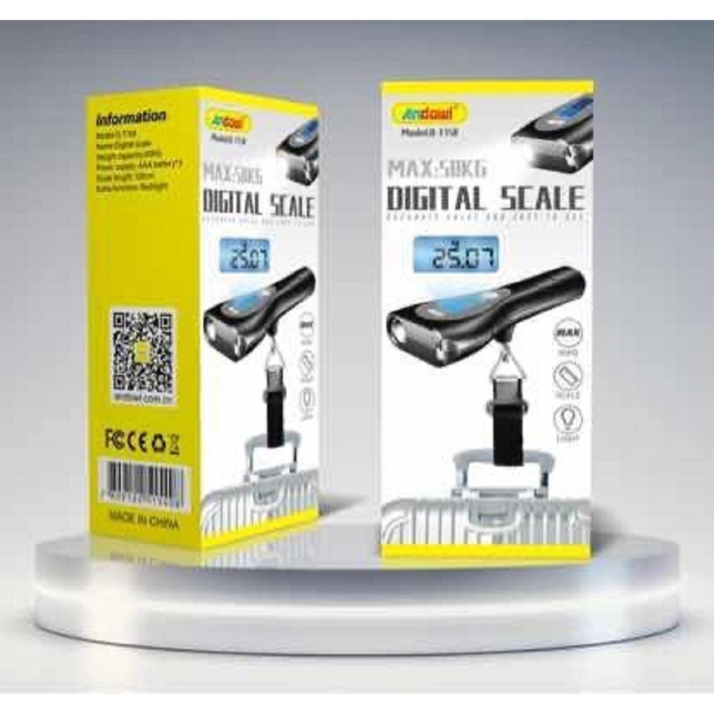 Trade Shop - Bilancia Digitale Portatile Per Bagagli Fino A 50kg Metro Torcia Display Q-t158 -