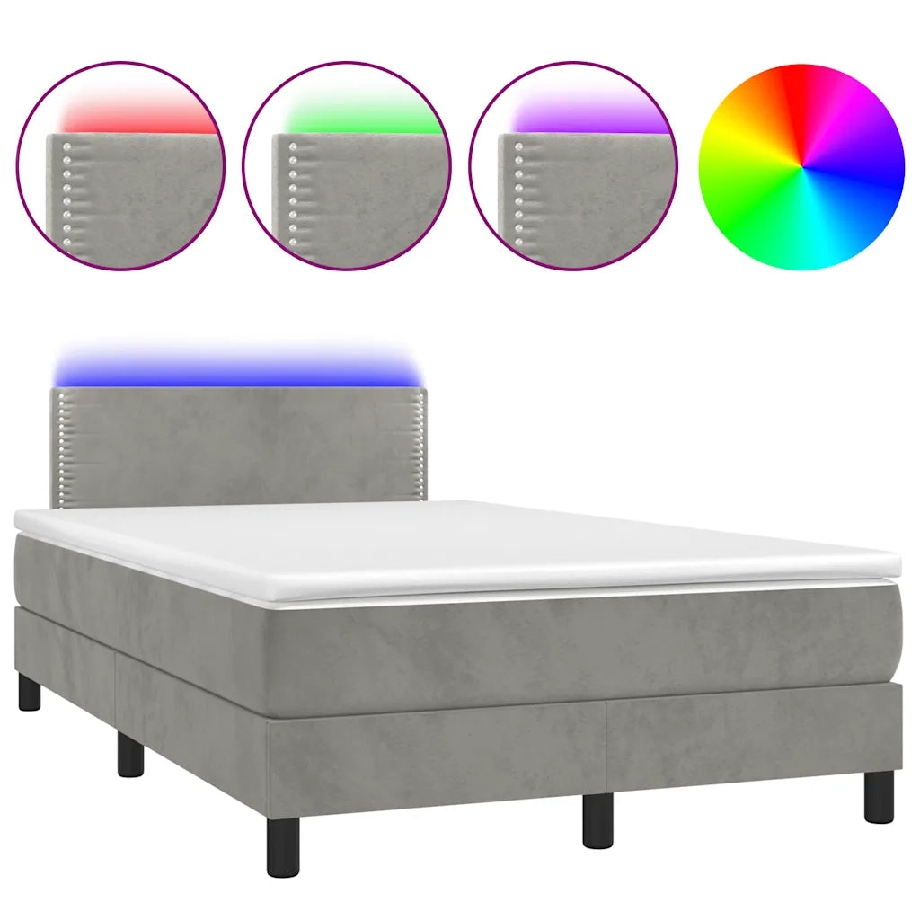 Letto a Molle con Materasso e LED Grigio Chiaro 120x190 cm Velluto