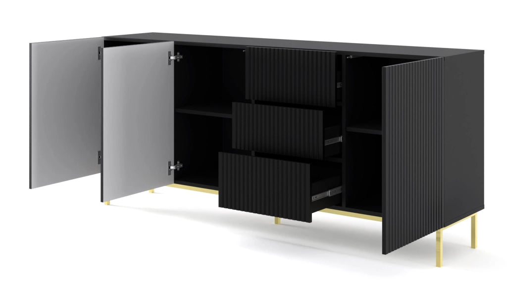 MOBILE RAVENNA B MOBILE IN MDF RIVESTITO IN FOGLIO 3D3S 200 NERO OPACO TELAIO ORO