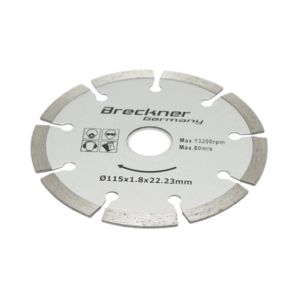 Disco diamantato segmentato 115x1,8x22,23 mm, taglio a secco per calcestruzzo, pietra, mattoni Breckner Germany