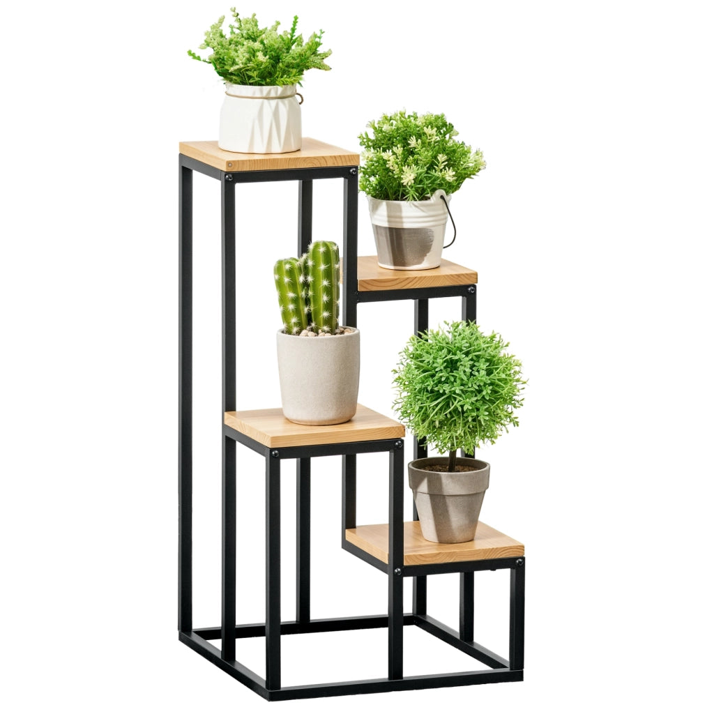 Scaffale per Piante a 4 Livelli in Metallo e Legno per Interni ed Esterni, 34x34x66cm