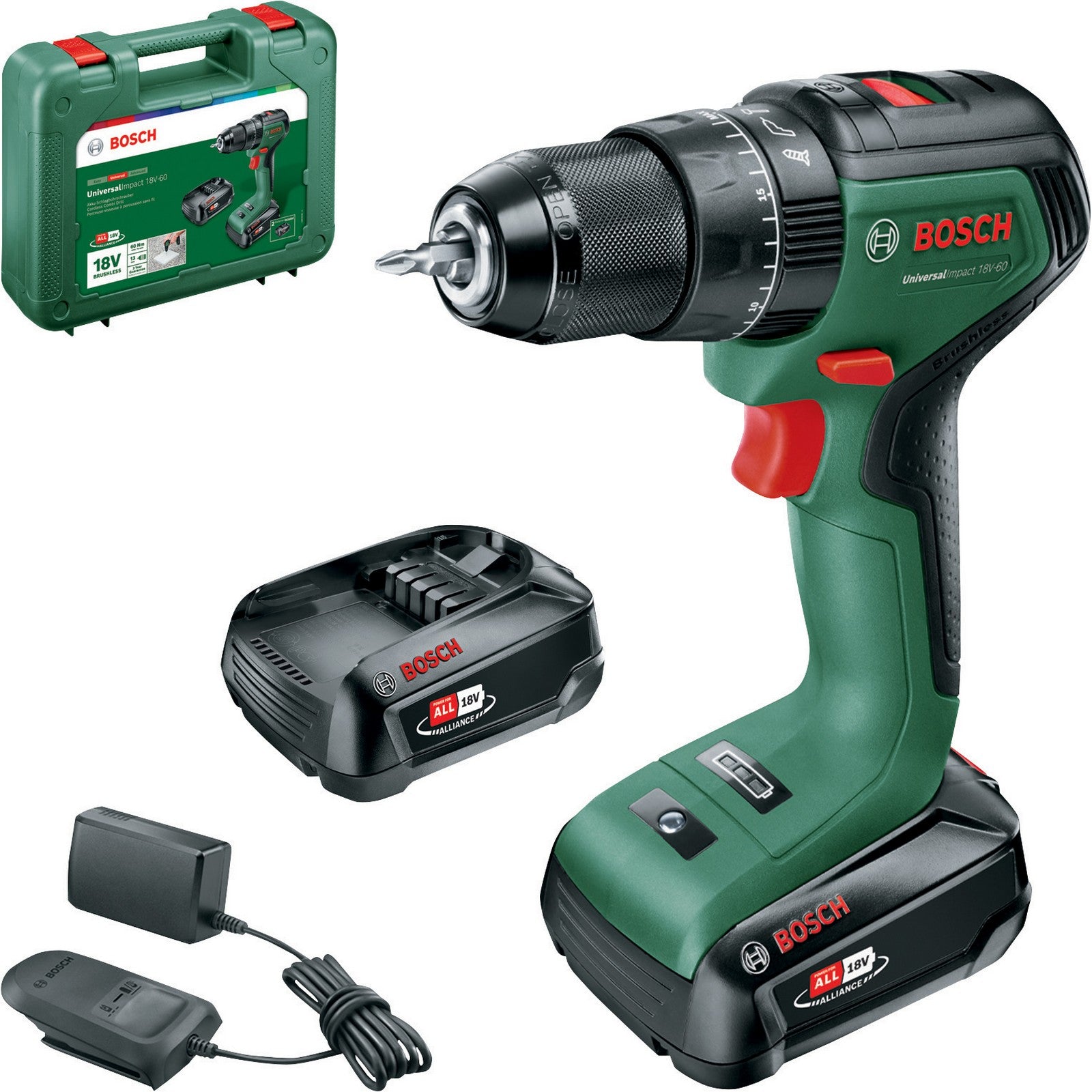 bosch-v 18vp trapano +2 batterie 2ah universal impact cod:ferx.500763