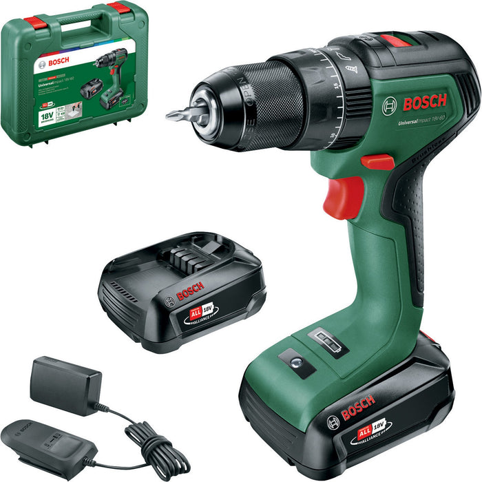 bosch-v 18vp trapano +2 batterie 2ah universal impact cod:ferx.500763