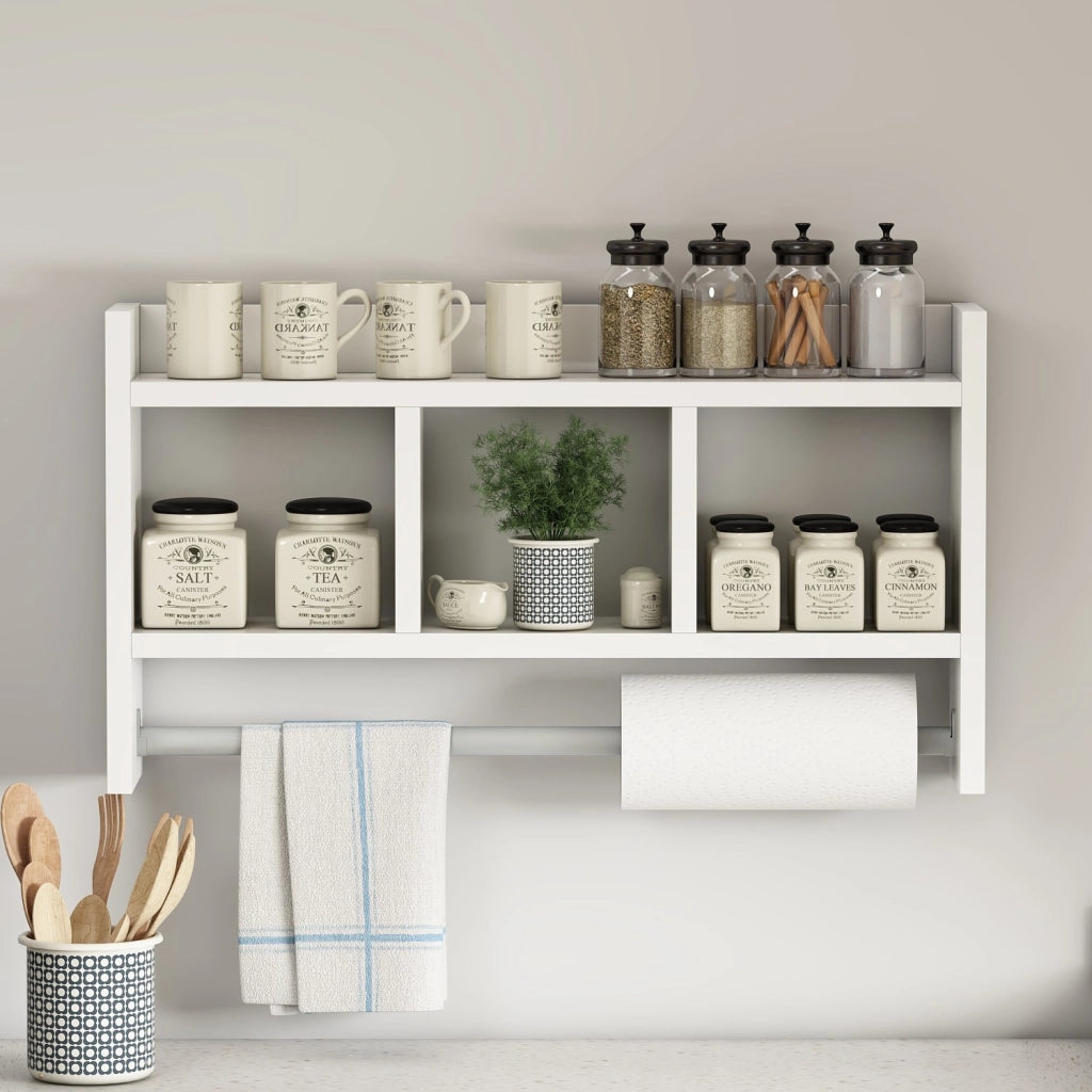 Mensola da parete in legno "Asya" - 63 x 14 x 35 cm - Bianco