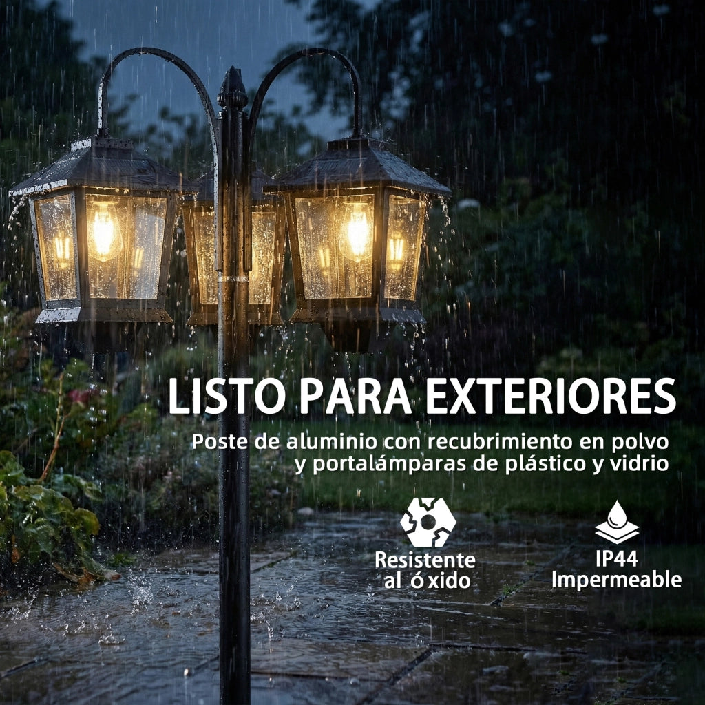 Lampada Solare da Giardino ¨C zephmum ¨C 3 Luci IP44 40x34.5x188 cm Nero