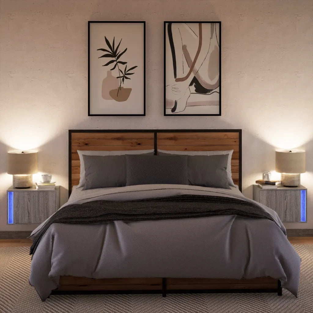 Comodini a Parete con luci LED 2 pz Grigio Sonoma 852100