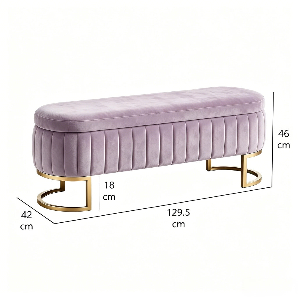 PANCA Contenitore 130 cm in Velluto Rosa con Piedi in Metallo Dorato