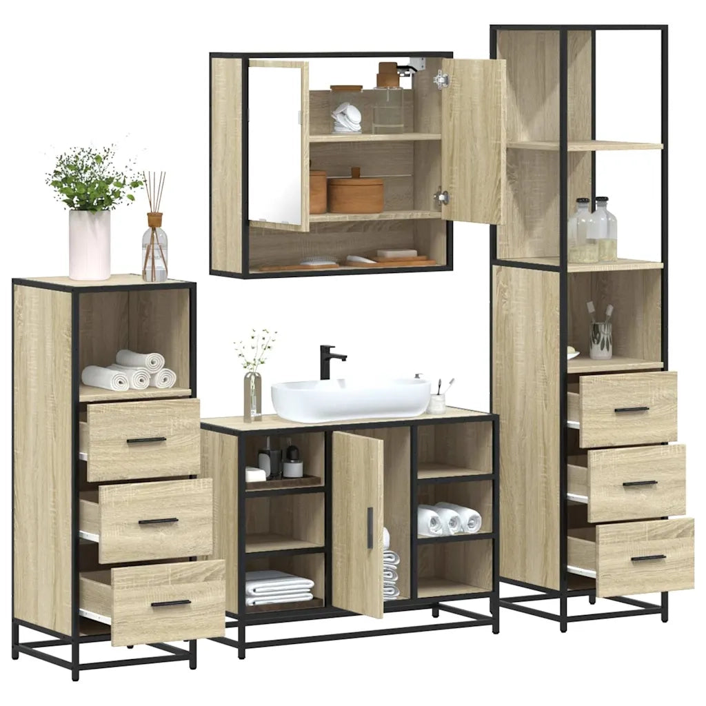 Set Mobili da Bagno 4 pz Rovere Sonoma in Legno Multistrato