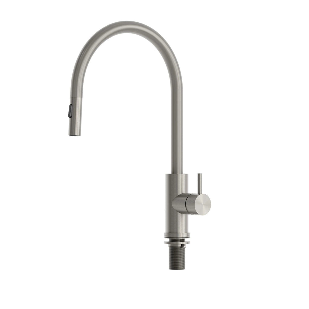 SINED Rubinetto cucina monoforo acciaio inox 316L canna fucile estraibile con doccetta pull-out e tubo flessibile 45 cm miscelatore con cartuccia certificata Wanhai e aeratore Neoperl regolabile mod