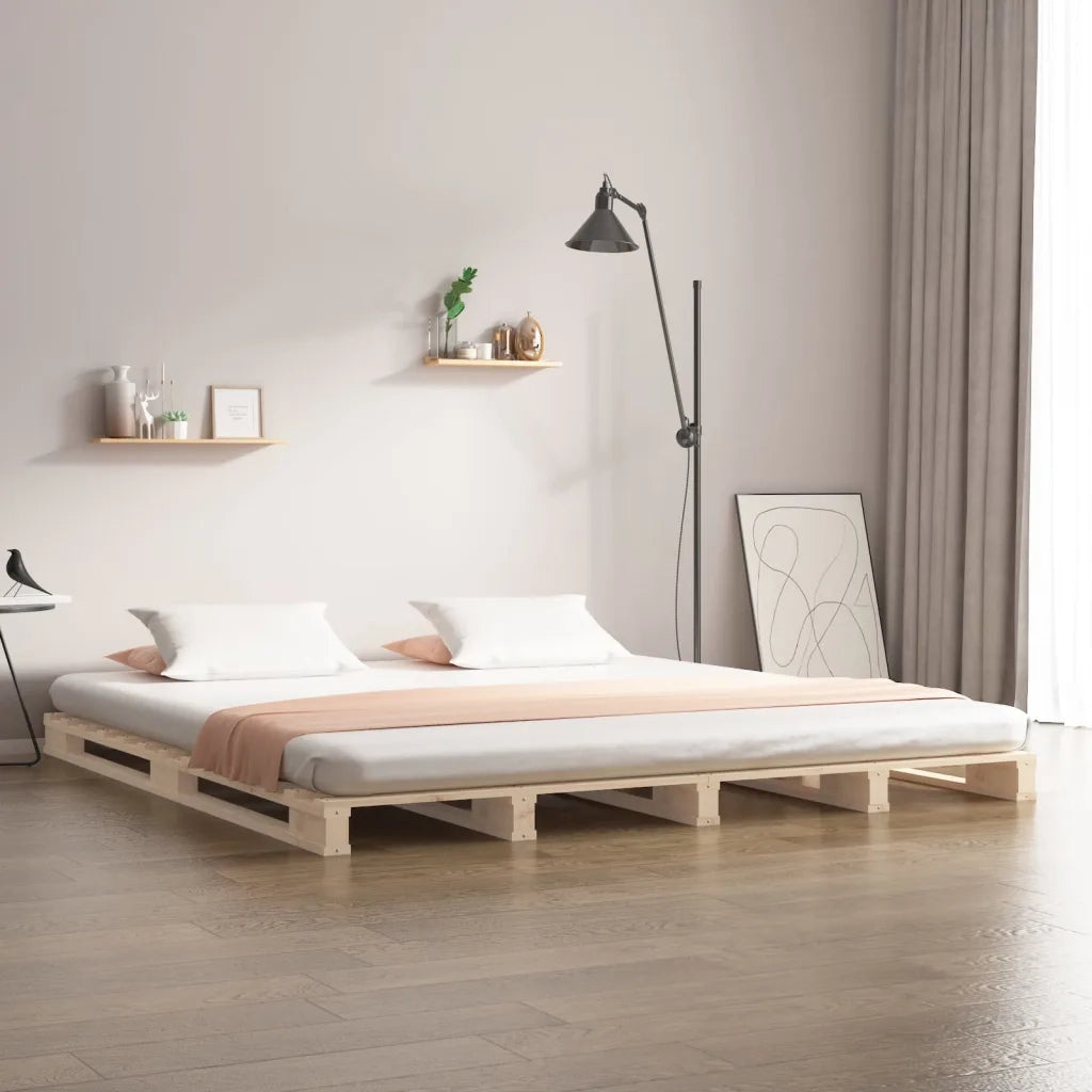 Letto a Pallet 140x190 cm in Legno Massello di Pino 821437