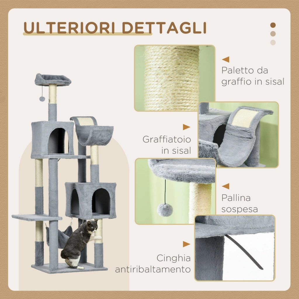 Albero per Gatti con Lettino e Casette ¨C Zephmum ¨C Grigio e Bianco 55x49x177 cm