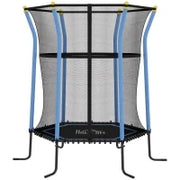 Tappeto Elastico per Bambini con Ingresso a Cerniera e Pali Imbottiti, in Acciaio, PP e EPE, Ø163.5x190 cm, Blu