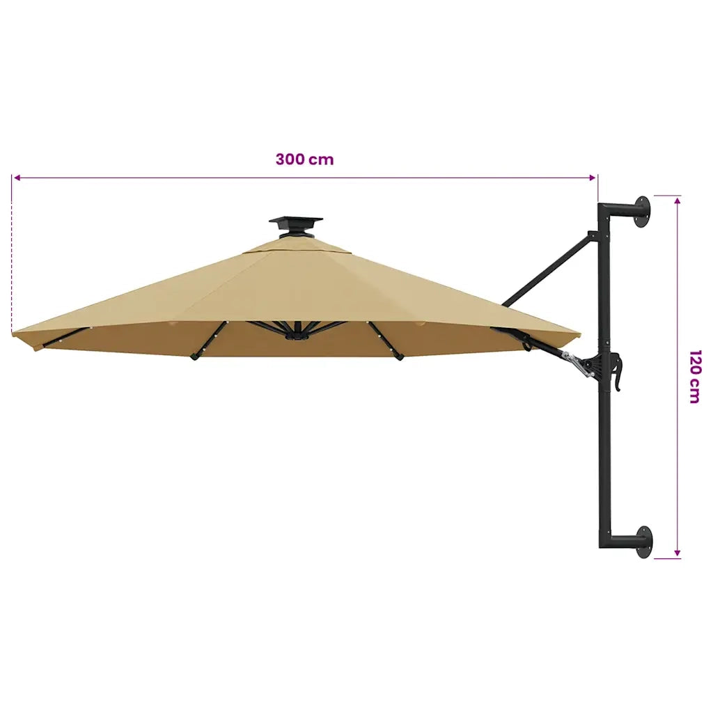 Ombrello | Parasolne da Giardino a Parete con LED 300 cm Tortora