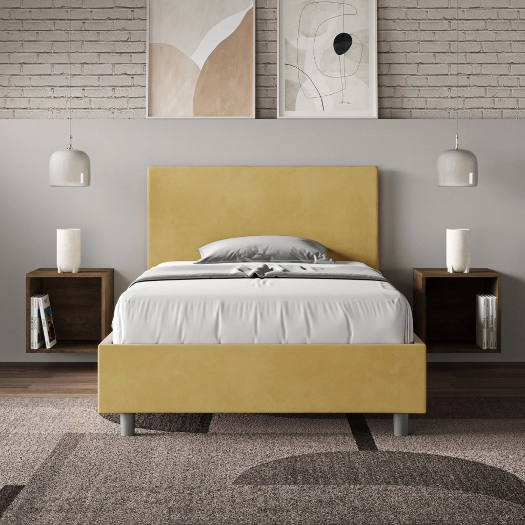 BS COM Letto una piazza e mezza con rete imbottito 120x200 microfibra ocra