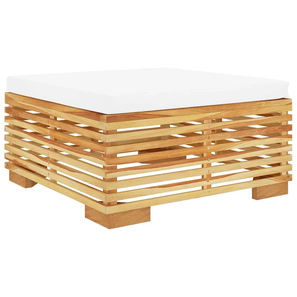 Sedia da giardino-Poggiapiedi da Giardino con Cuscino Crema Legno Massello Teak