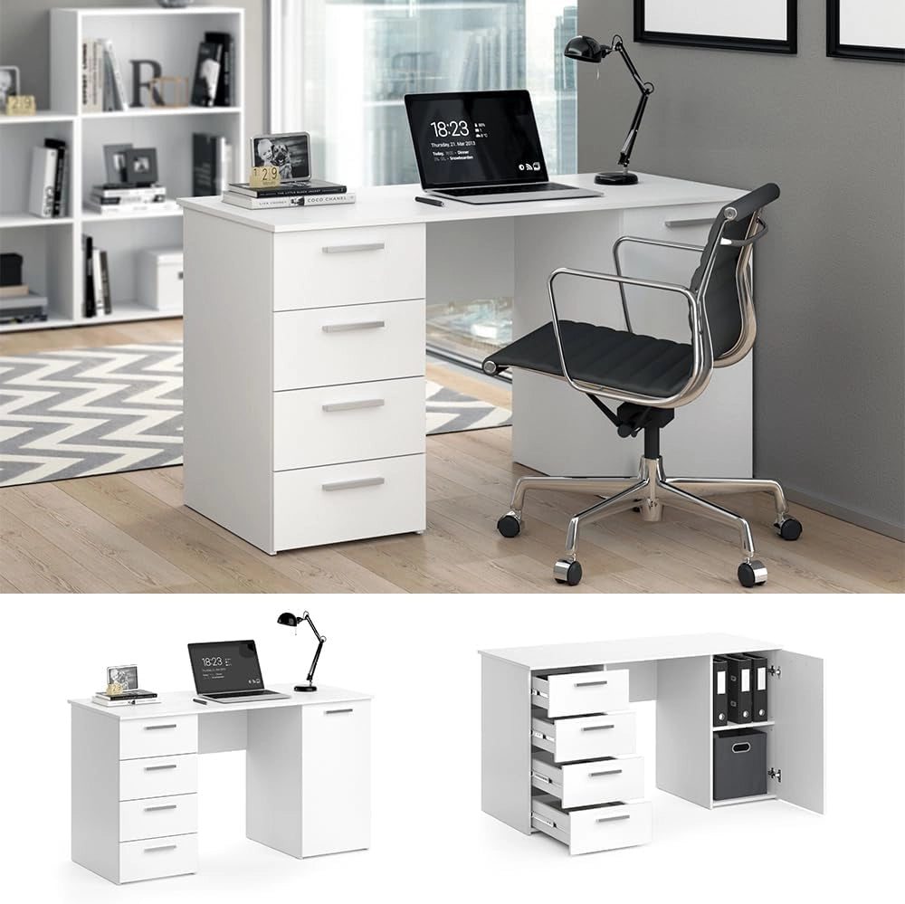 Scrivania Nico, Bianco, 137 x 60 cm, adatto come postazione di lavoro e combinabile con sistemi di scaffalature