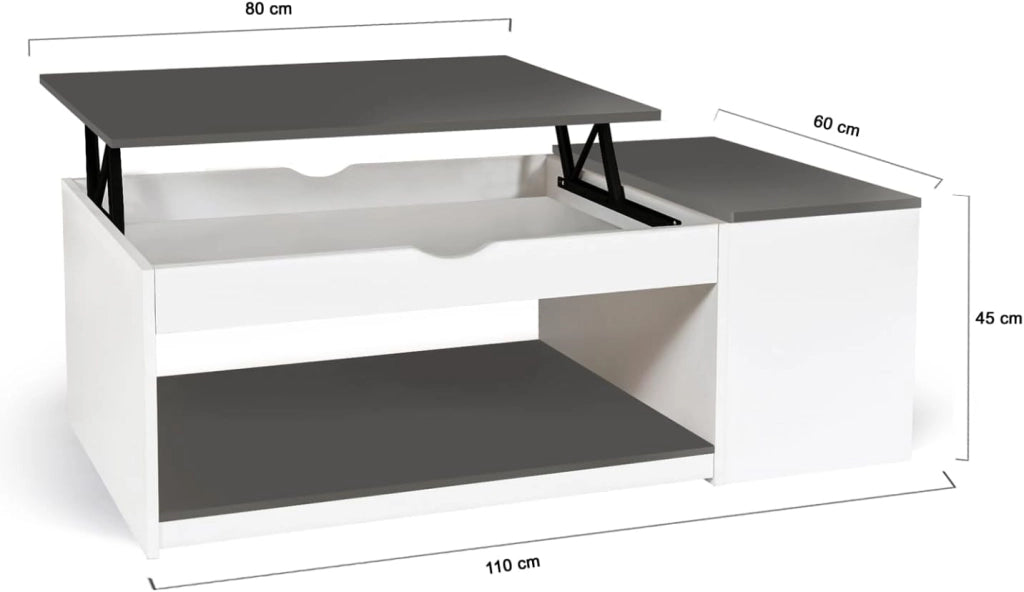 Tavolino elevabile ELEA con scatola in legno bianco e grigio