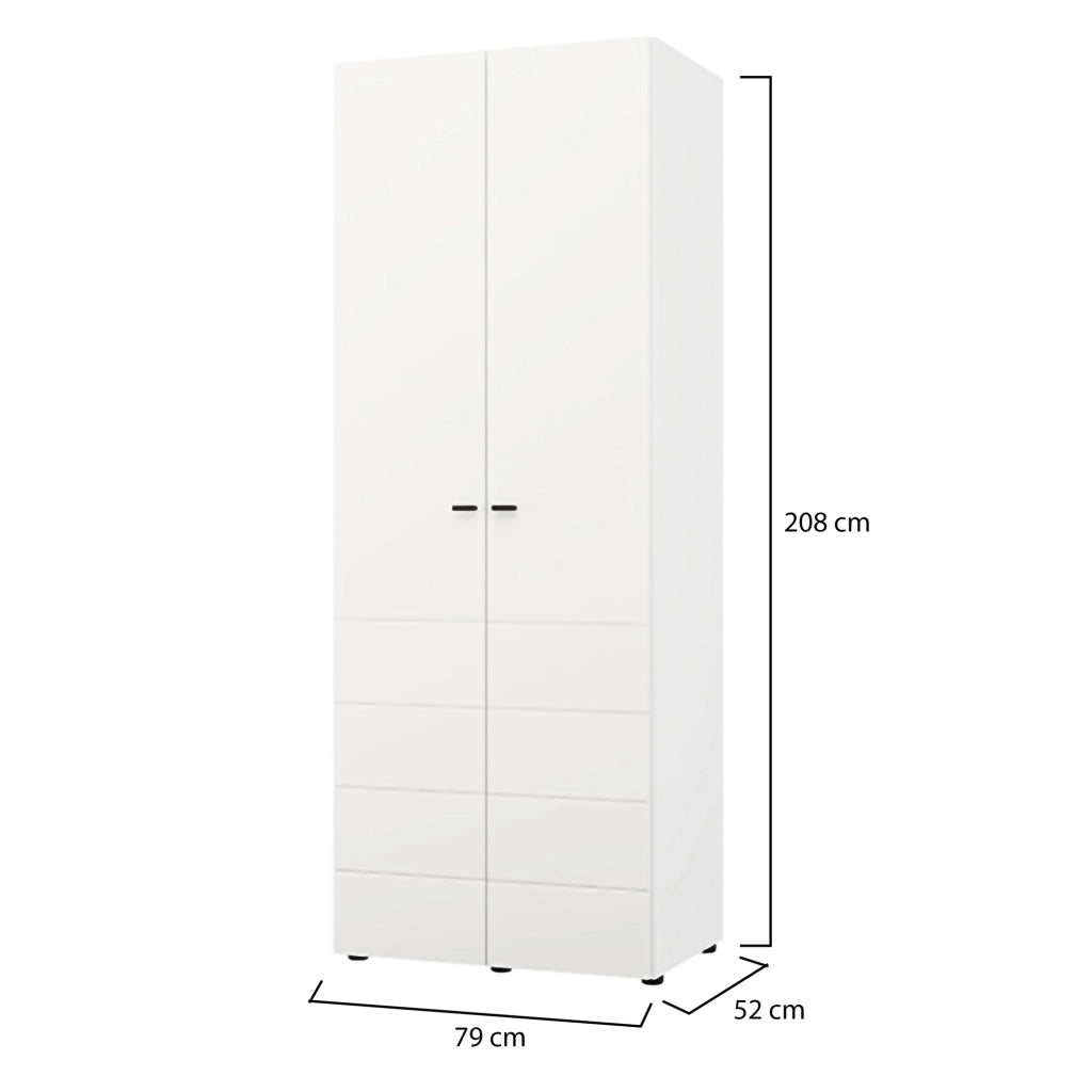 Armadio Camera da Letto Pomar, Guardaroba 2 Ante Appendiabiti, 79x208h cm Bianco Opaco
