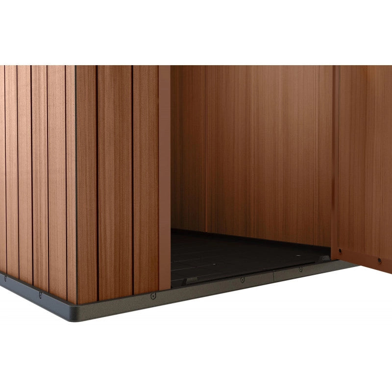 Casetta da giardino in resina EVOTECH+ effetto legno 125,8x184,5x205,1 cm - con pavimento rialzato e finestra laterale - Marrone – Keter