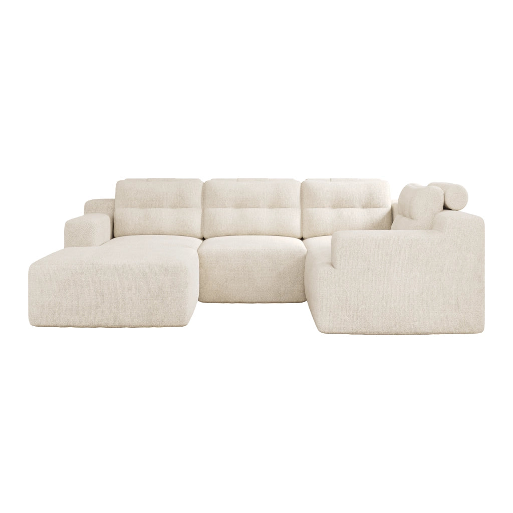 Divano modulare 5 posti - con schienale alto e pouf - in chenille beige