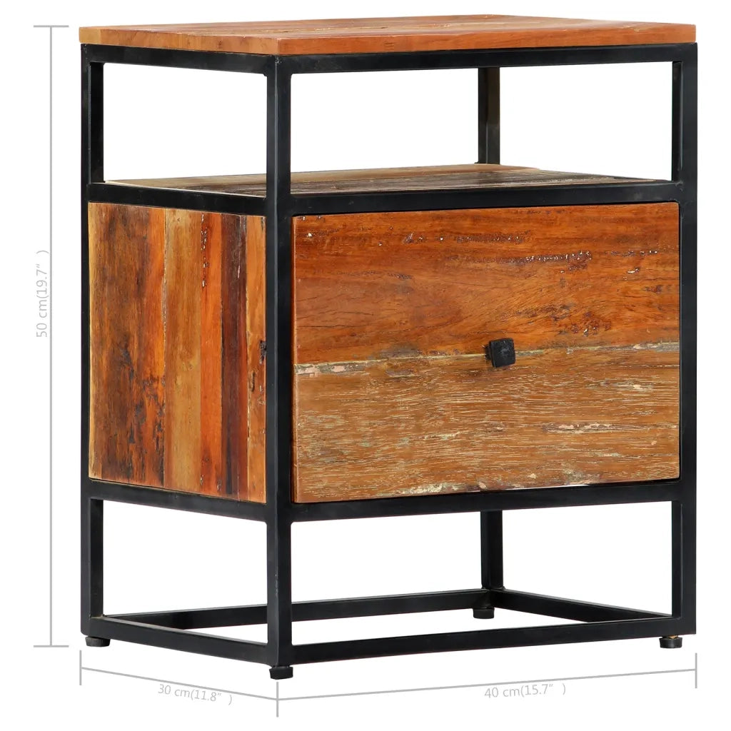 Comodino 40x30x50 cm in Legno Massello di recupero e Acciaio cod mxl 31103