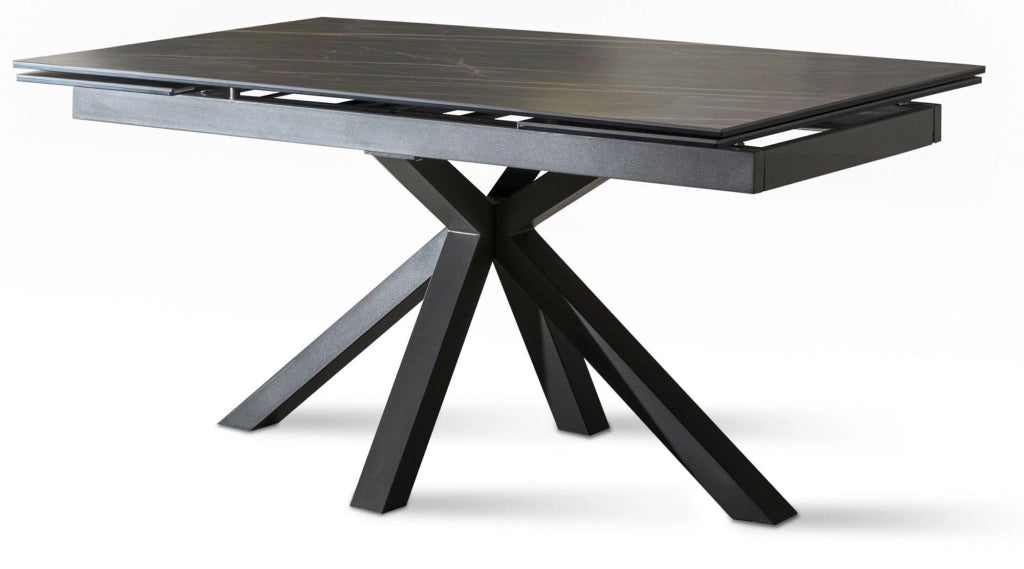 Tavolo Allungabile 160/240x90x76 cm in Metallo con Top Ceramica su Vetro Marmo Nero