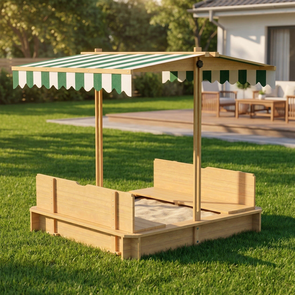 Arenero con Toldo Ajustable e Panche ¨C zephmum ¨C 106x106x115 cm Legno Naturale