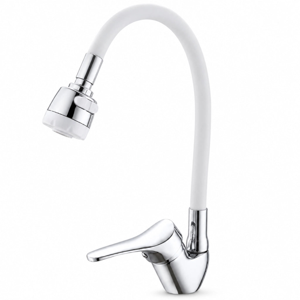 Rubinetto Cucina Doccetta 2 Getti Tubo Girevole Flessibile Silicone  Bianco