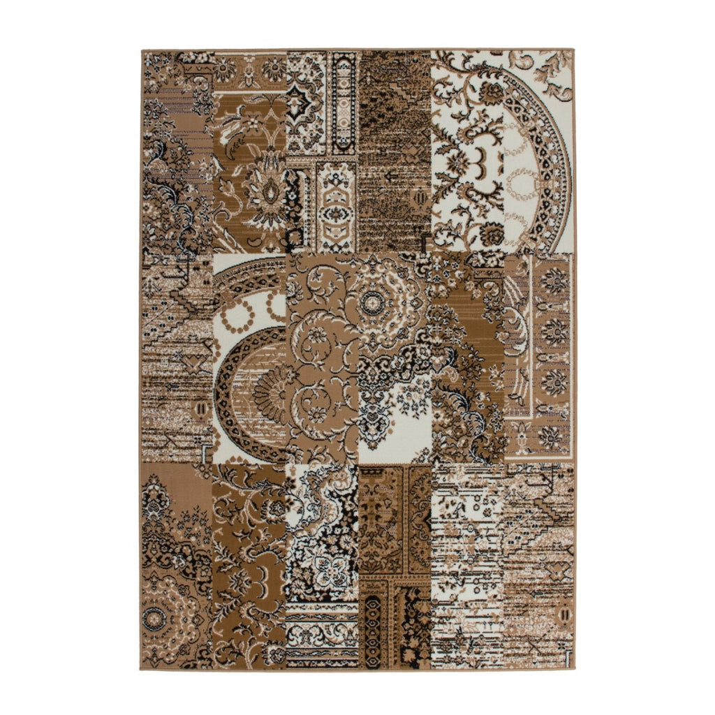 Tappeto Sona 2086 a pelo corto in stile patchwork crema