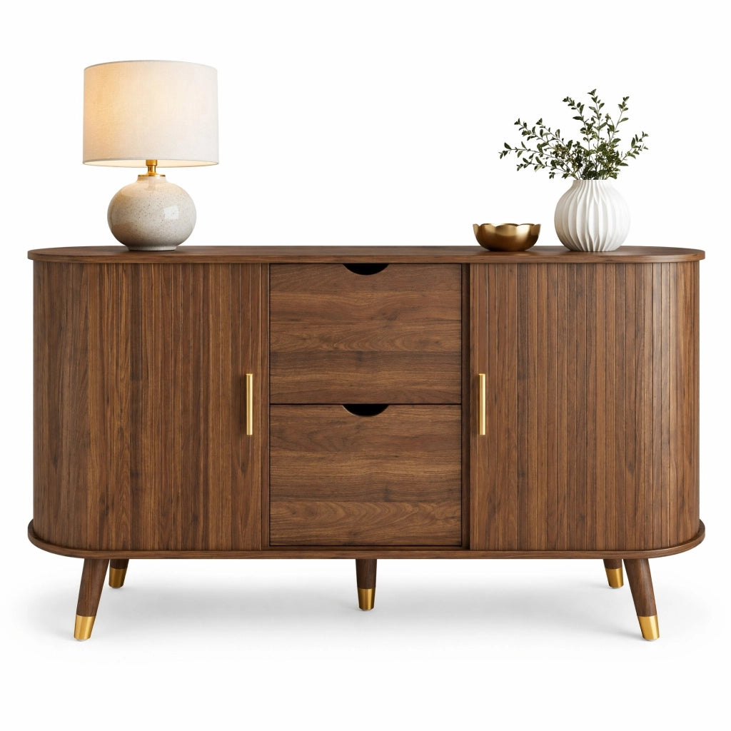 Sideboard in MDF effetto noce con trama verticale; 2 cassetti; 140x40x79;5 cm