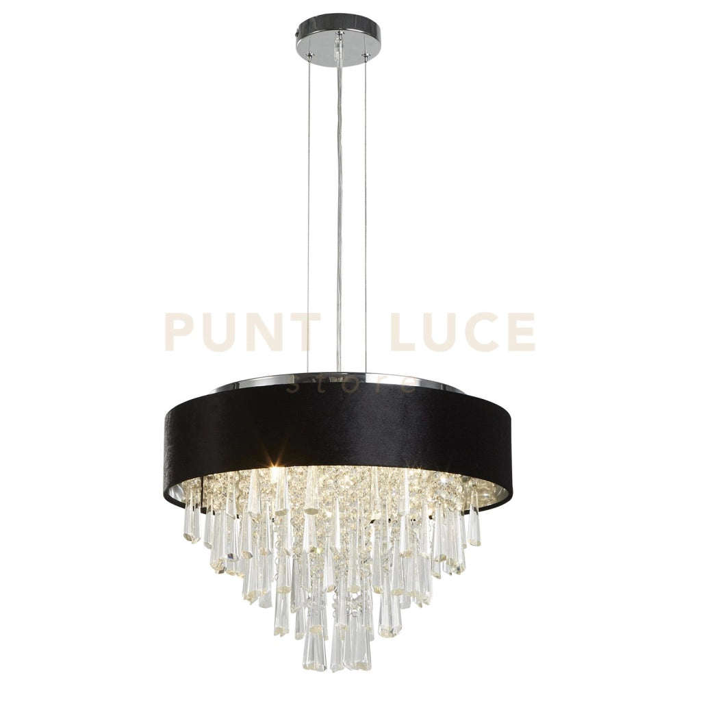 Glamour 5Lt Pendente/Semi-Flush- Velluto nero e cristallo trasparente