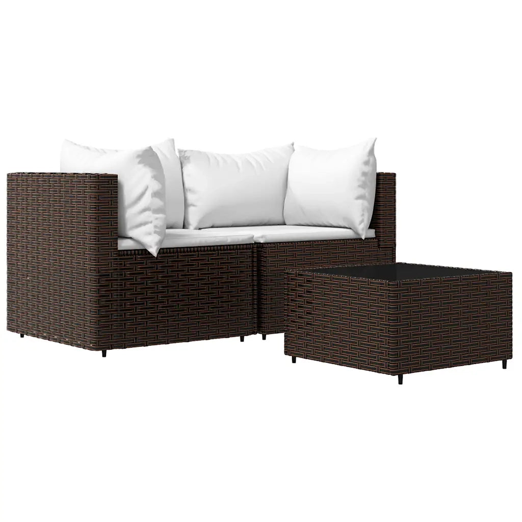 Set Mobili da Giardino 3 pz con Cuscini in Polyrattan Marrone CFW6416131
